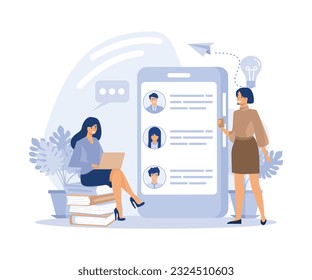 Online Chat on Smartphone. Discussion Student Theme,  E-Learning, Getting Diploma. Achive Goal. Remote Access. flat vector modern illustration 