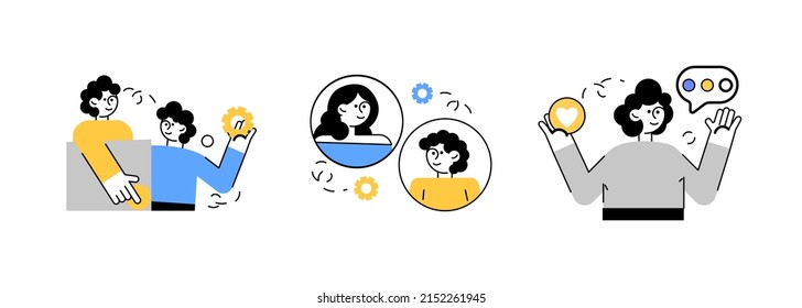 Online chat scene with trendy character. Vector illustration