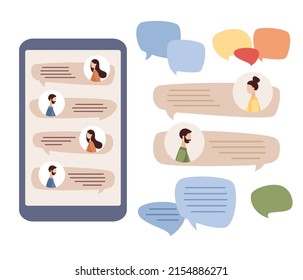 Online Chat Set Icon. Speech Bubble Signs. Internet Communication. Notifications. Chat Box, Message Box. Vector Flat Illustration 