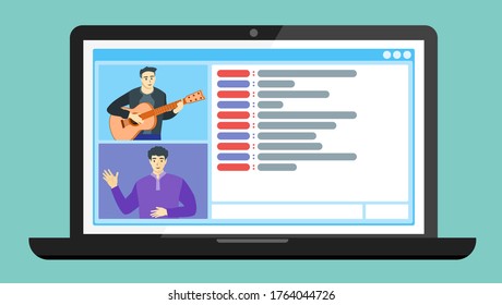 Online Chat with Stranger on The Internet Screen Display on Laptop. Virtual Meet and Talk with Someone New. Can be Used for Web, Mobile, Infographic and Print. 