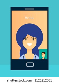 Online chat or stream talking on phone. Social communication with woman and man. Vector illustration design.