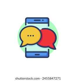 Online chat thin line icon. Mobile phone, messages, speech bubbles outline sign. Communication, messenger, social media concept. Vector illustration for web design and apps