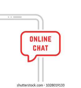online chat with thin line phone. concept of instant opinion message in internet or dating or hotline chatting. linear flat trend modern simple logo graphic art design isolated on white background