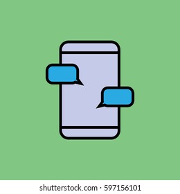 Online Chat Vector Icon, The symbol of telephone monitor with chat windows. Simple, modern flat vector illustration for mobile app, website or desktop app  