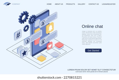 Online chat, web forum, discussion flat 3d isometric style vector concept illustration