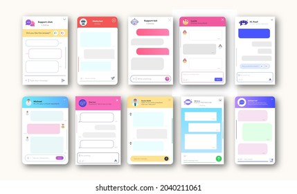 Online chat windows set for website and mobile app light theme style isolated on white background. Social communication chatting. Group text messaging app. Vector 10 eps