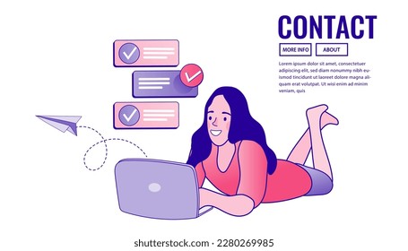 Online chat woman. Business completed social network concept. Chat easily landing page website. illustration vector flat design. 