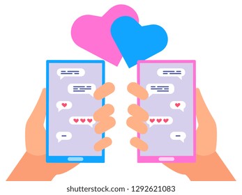 Online chating people in love vector concept