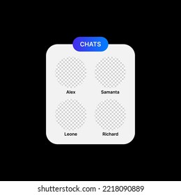 Online Chats Banner Illustration. Social Media UI Concept on Black Background. Four Empty Circles for Adding User Profile Icons with Editable Names. Title on Blue Background. Web Element for Mobile