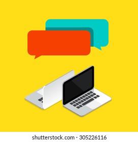 Online chats between 2 computers concept. vector illustration.
