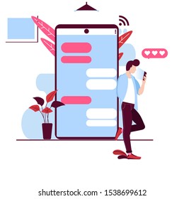 Online chatting app concept. Flat vector illustration