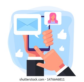 Online chatting communication concept. Vector flat cartoon graphic design illustration