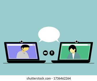 Online chatting with friends or family. Virtual meeting. Video call. Illustration vector