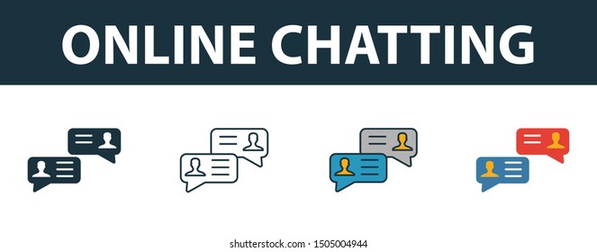 Online Chatting icon set. Four elements in diferent styles from smm icons collection. Creative online chatting icons filled, outline, colored and flat symbols.