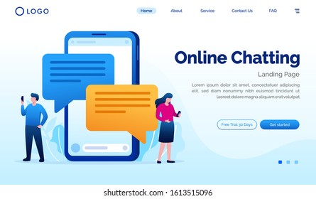 Online chatting landing page website illustration flat vector template 