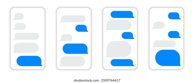 Online chatting. Message smartphone template. Message bubbles chat on smartphone icons. Phone chatting sms template bubbles. Smartphone chatting bubbles, place your own text.