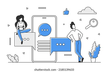 Online chatting mobile application. Digital communication network, apps messenger vector monocolor illustration