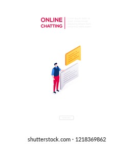 Online chatting - modern isometric vector web banner