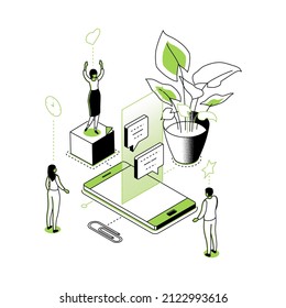 Online chatting - modern line isometry design style illustration