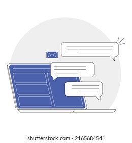 online chatting on laptop computer concept. Flat Vector illustration.Line illustration.Icon