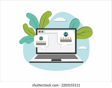 online chatting on laptop computer concept, man and woman connecting together and work from anywhere, flat vector illustration