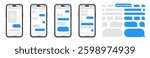 Online chatting. Speech bubbles for chat. Online chatting message bubbles. Speech, chatting, talking, bubbles. Dialogue bubbles. Chat icon message symbol.Text sms template