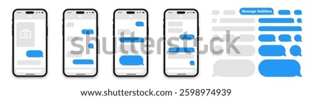 Online chatting. Speech bubbles for chat. Online chatting message bubbles. Speech, chatting, talking, bubbles. Dialogue bubbles. Chat icon message symbol.Text sms template