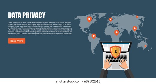 Online Check in, Data Privacy Concept, Modern Flat designed vector illustration