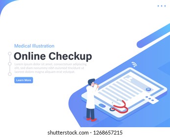 Online Check up Used Make Easier Services. Online Check Up Concept Design Illustration. 3d isometric vector illustration
