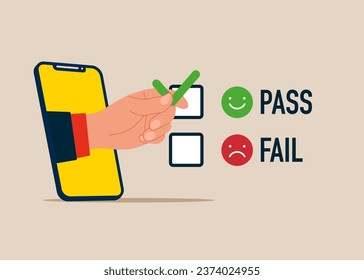 Online checkbox Marking Survey With Emoticon Icons. Flat modern vector illustration.