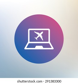 Online check-in sign. Airplane symbol. Travel Flight tickets label. Icon on blurred background. Vector