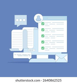 Online Checklist Concept, checkbox with check mark. checklist, to-do list to manage multiple tasks, online work schedule reminder, Checklist on screen. to do tasks. flat design vector illustration.