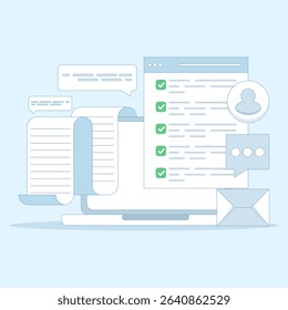 Online Checklist Concept, checkbox with check mark. checklist, to-do list to manage multiple tasks, online work schedule reminder, Checklist on screen. to do tasks. flat design vector illustration.