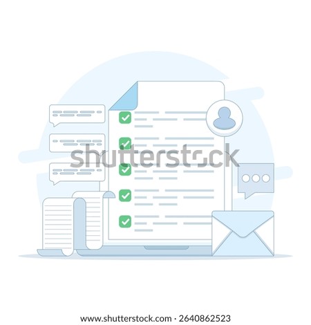 Online Checklist Concept, checkbox with check mark. checklist, to-do list to manage multiple tasks, online work schedule reminder, Checklist on screen. to do tasks. flat design vector illustration.