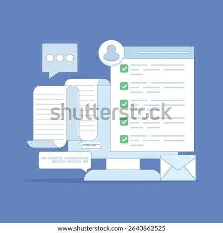 Online Checklist Concept, checkbox with check mark. checklist, to-do list to manage multiple tasks, online work schedule reminder, Checklist on screen. to do tasks. flat design vector illustration.