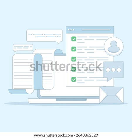 Online Checklist Concept, checkbox with check mark. checklist, to-do list to manage multiple tasks, online work schedule reminder, Checklist on screen. to do tasks. flat design vector illustration.