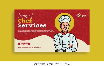 online chef cooking class horizontal banner and culinary training center web banner template with chef flat illustration
