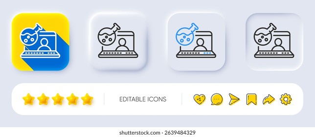 Online chemistry lab line icon. Neumorphic, Flat shadow, 3d buttons. Laboratory flask sign. Analysis symbol. Line online chemistry icon. Social media icons. Vector
