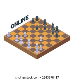 Online chess board icon isometric vector. Queen game. Story man