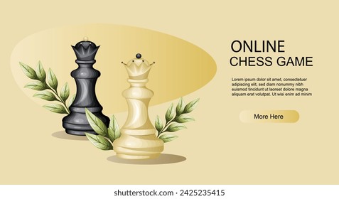 Juego de ajedrez en línea. Juego de ajedrez. Dibujo a mano. Gráficos vectoriales. Plantilla de página Web para un sitio.