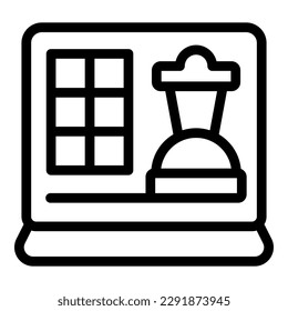 Vector de contorno de icono de ajedrez en línea. Juego. Juego de casino