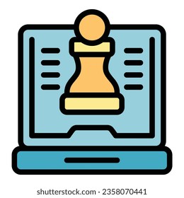 Online chess icon outline vector. Game pc. Digital device color flat