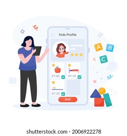 An online child profile flat illustration 