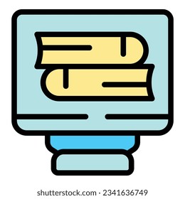 Online child stack icon outline vector. Study teacher. Student kid color flat