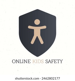 Online children safety. Care and Protection of People Logo with shield, Parenting Vector Icon Design.