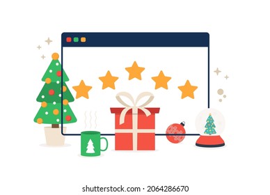 Online christmas shopping holiday sale concept. New year vector illustration concept for gift delivery service, e-commerce, online shopping.