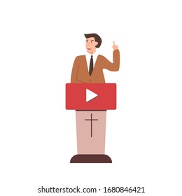 pastor de iglesia en línea predicar video streaming ilustración vectorial