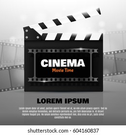 Online Cinema Background With Movie Reel And Clapper Board. Vector Flyer Or Poster. Illustration Of Film Industry. Template For Your Design