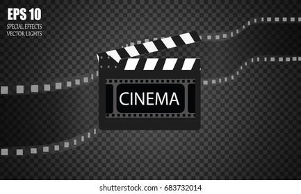 Online Cinema Background With Movie Reel And Clapper Board. Vector Flyer Or Poster. Illustration Of Film Industry. Template For Your Design