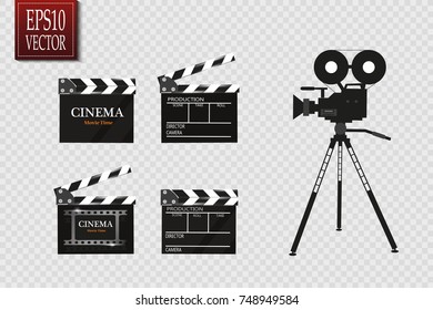 Online Cinema Background With Movie Reel And Clapper Board. Vector Flyer Or Poster. Illustration Of Film Industry. Template For Your Design
